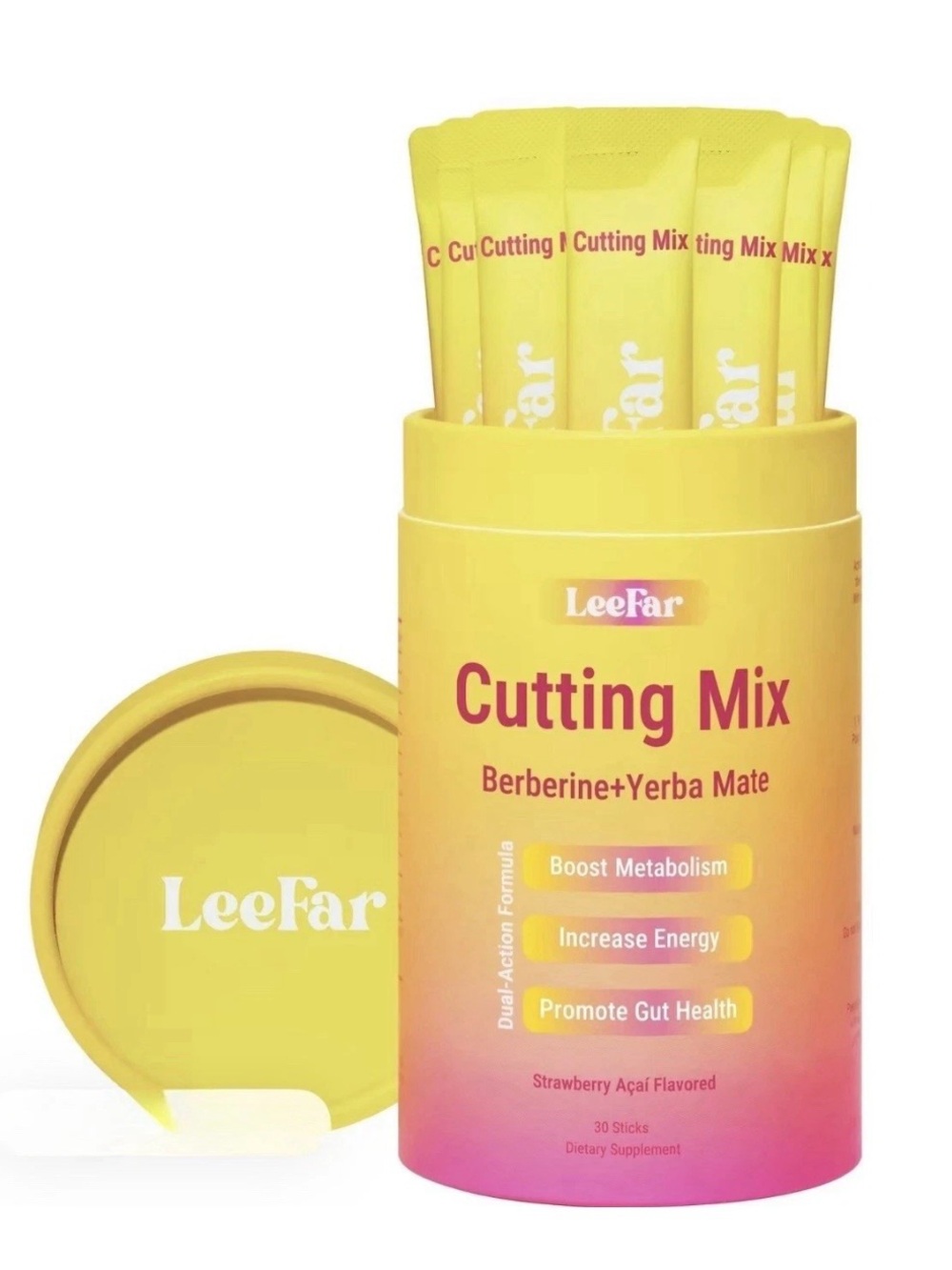 Leefar Cutting Drink Mix Berberine Yerba Mate 30 pack Strawberry Acai Metabolize